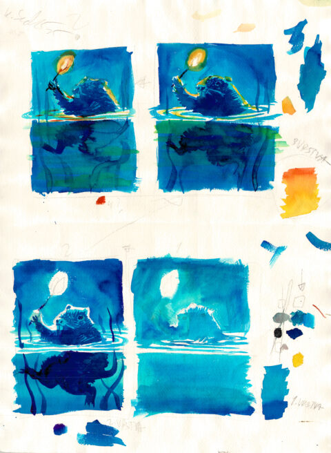 Nutrie si svítí / studie k litografii